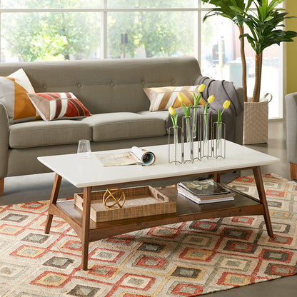 Parker Mid-century Coffee Table with Storage Shelf - Off-White/Pecan