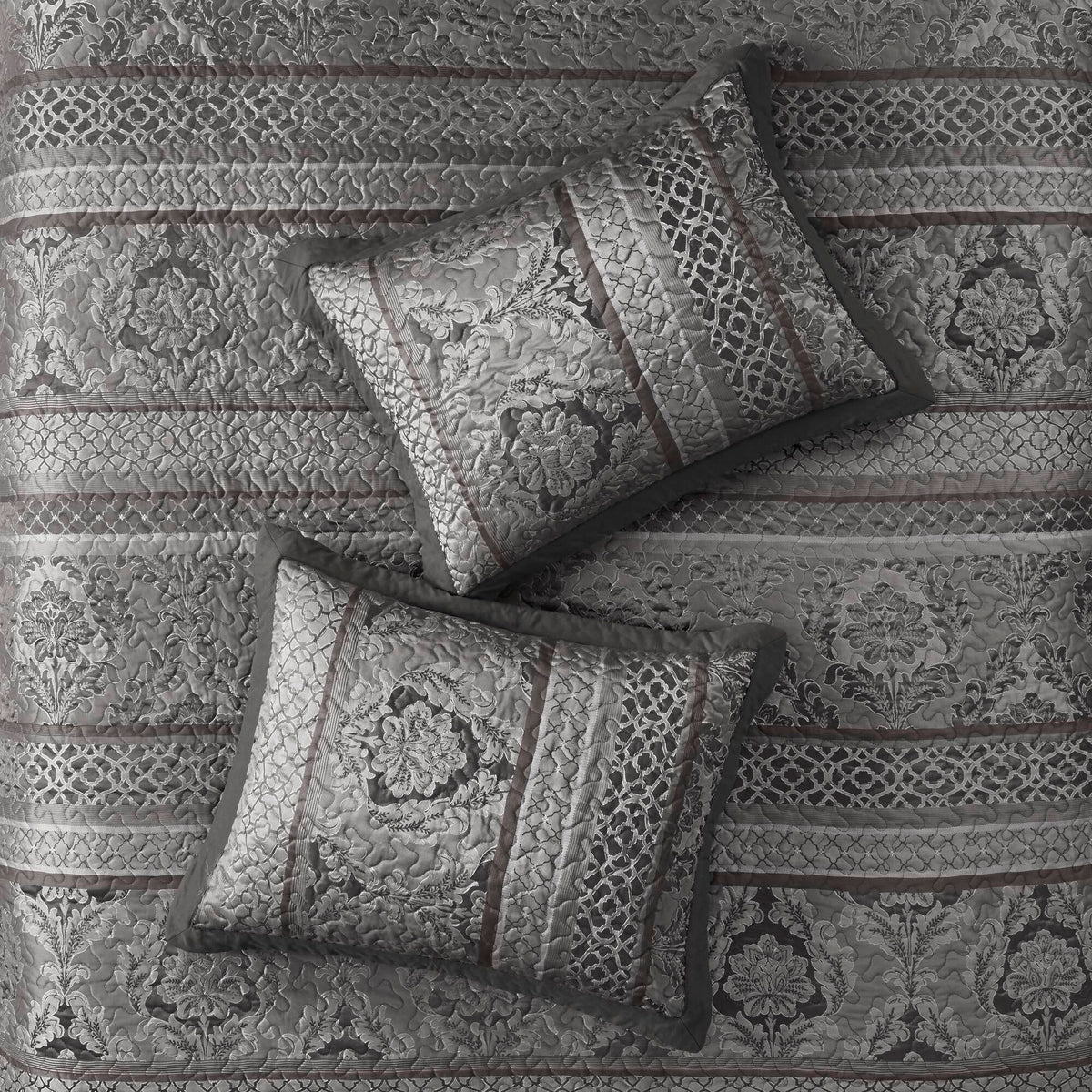 Bellagio 5 Piece Reversible Jacquard Bedspread Set - Grey