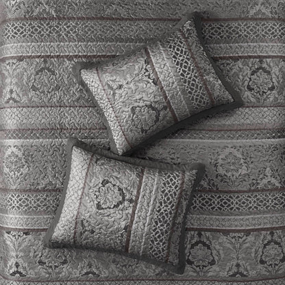 Bellagio 5 Piece Reversible Jacquard Bedspread Set - Grey