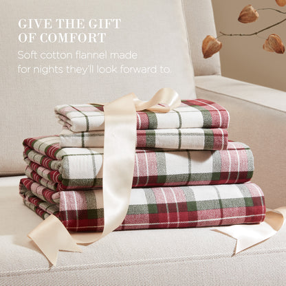 Cotton Flannel Sheet Set - Winter Plaid Red/Green