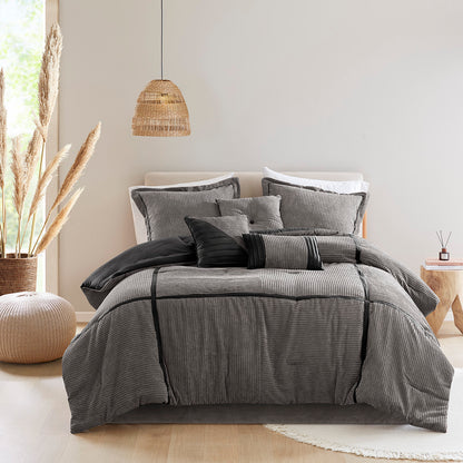Dallas 7 Piece Micro Corduroy Comforter Set - Grey