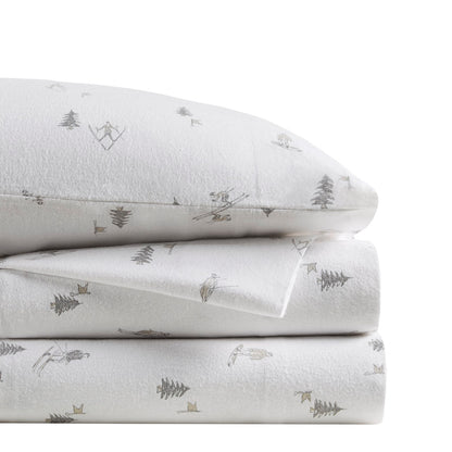 Cozy Cotton Flannel Printed Sheet Set - Gray Skiers