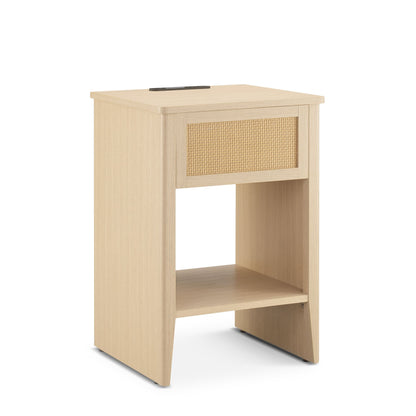 Lennox Rattan Accent Table with Built-in Charging Station & LED Light - Natural