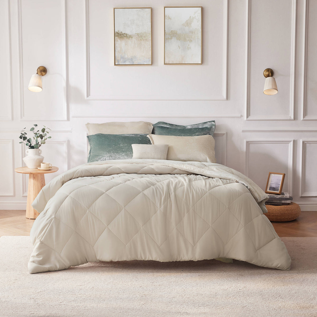 Felicia Velvet Comforter Set with Throw Pillow - Champagne