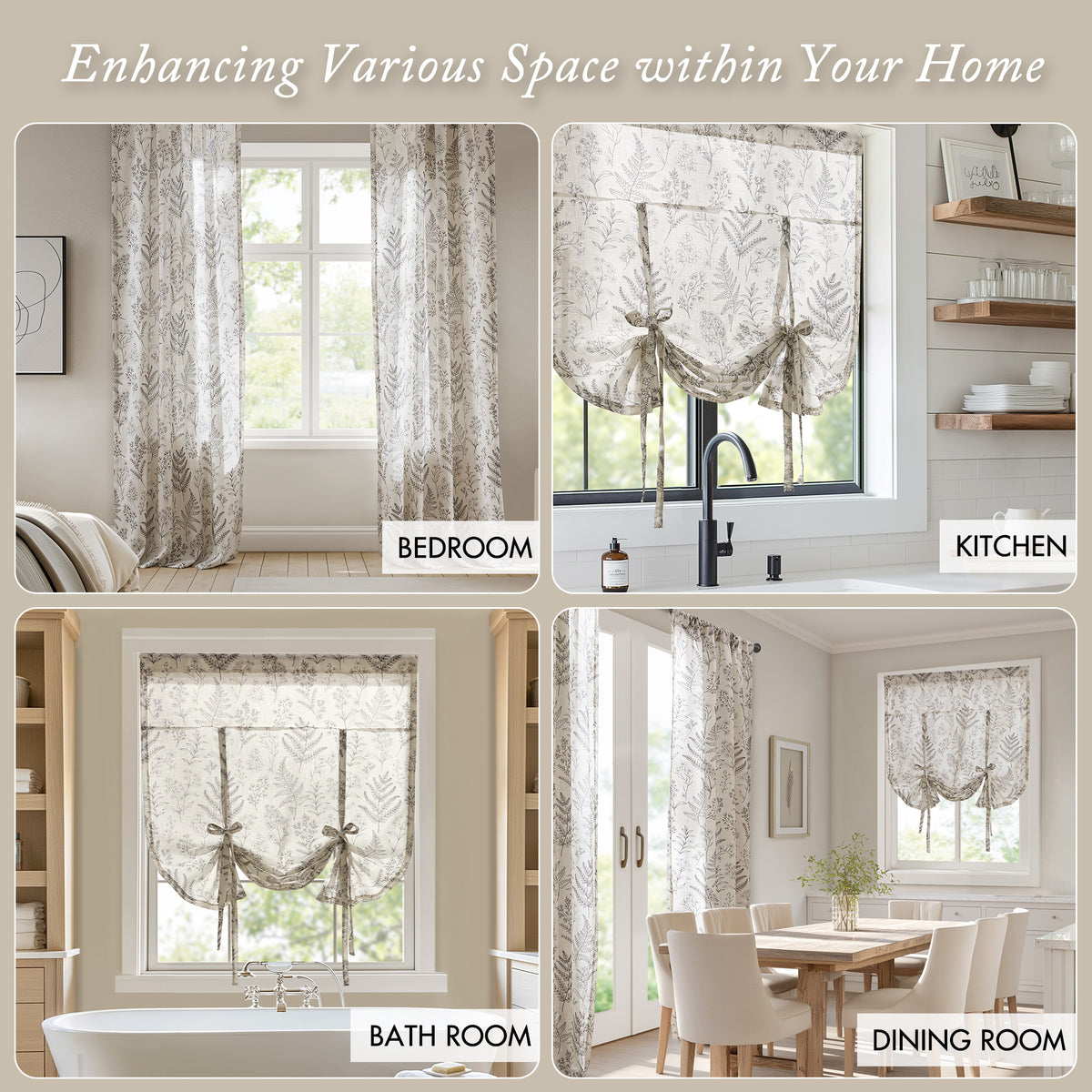 Aria Floral Window Panel - Charcoal