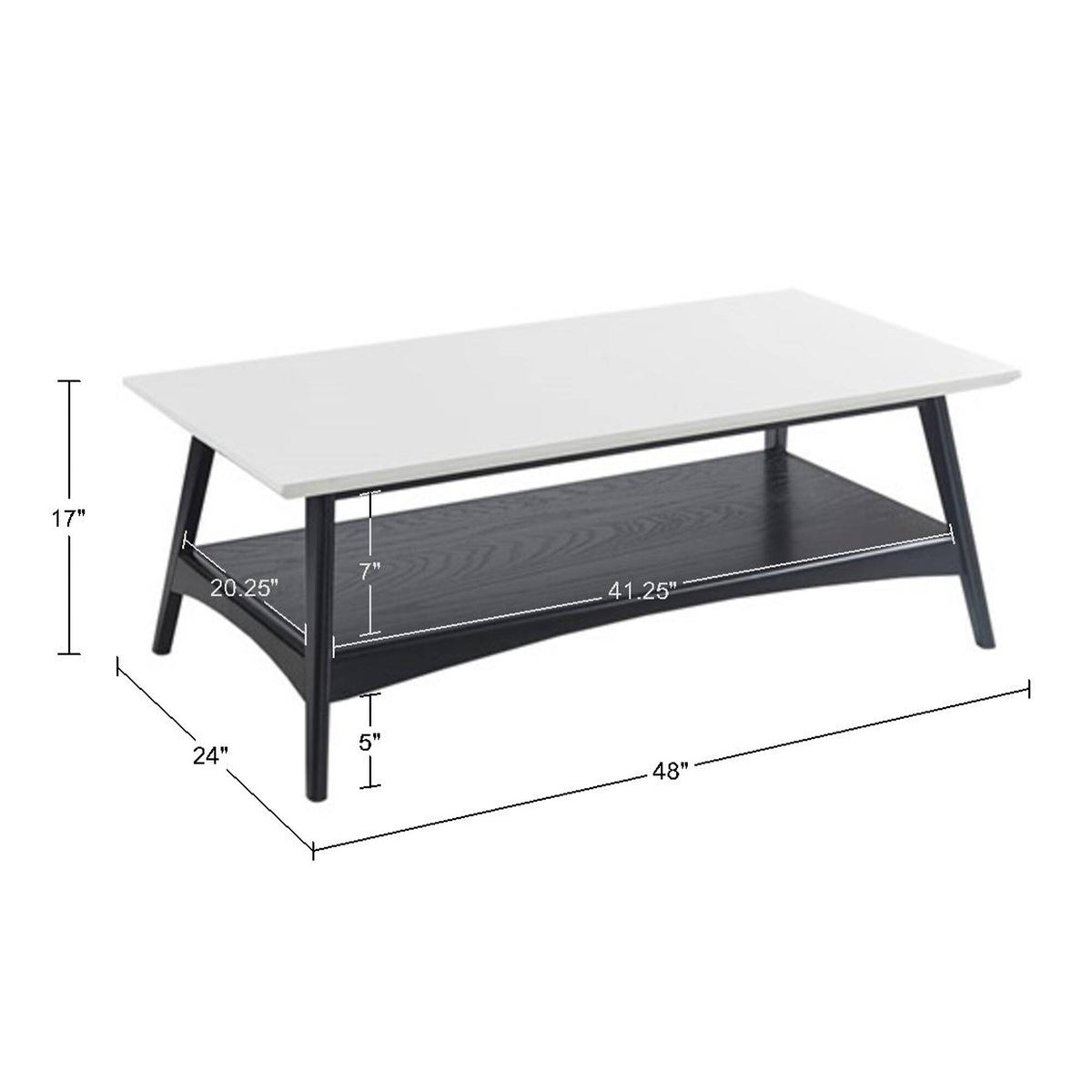 Parker Mid-century Coffee Table with Storage Shelf - Off-White/Black
