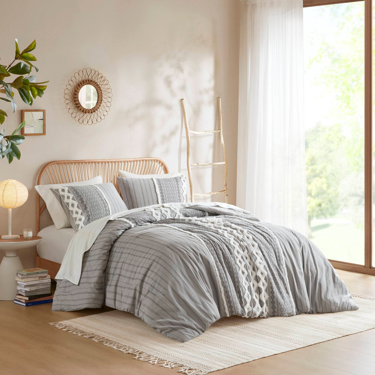 Imani Cotton Printed Comforter Set with Chenille - Gray
