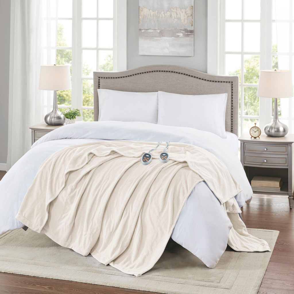 Electric Micro Fleece Heated Blanket - Ivory