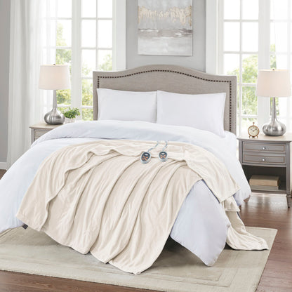 Electric Micro Fleece Heated Blanket - Ivory