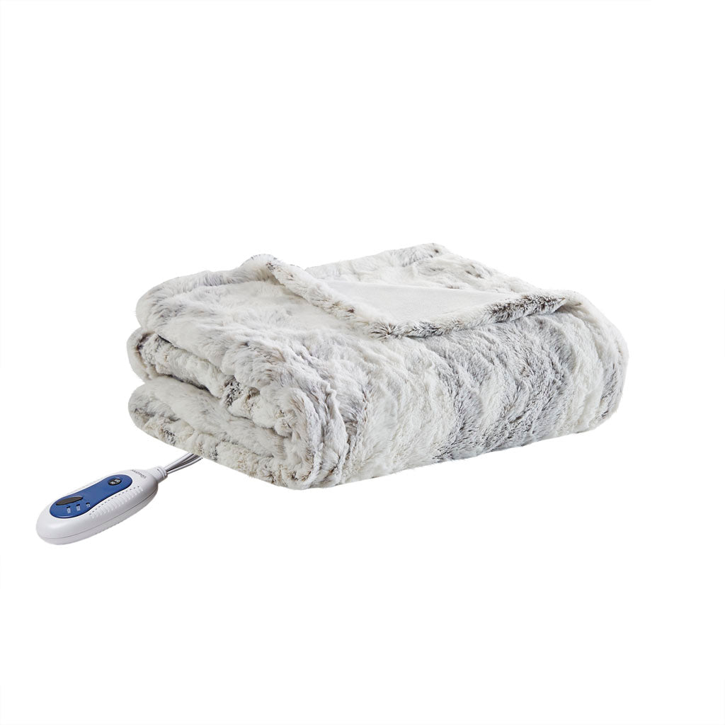 Zuri Oversized Faux Fur Heated Throw - Natural Marble