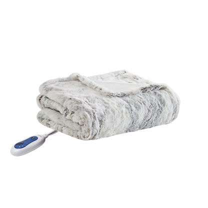 Zuri Oversized Faux Fur Heated Throw - Natural Marble