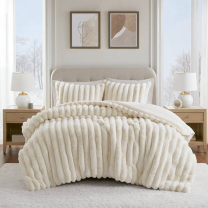 Jasmine 3 Piece Faux Fur Comforter Set - Ivory