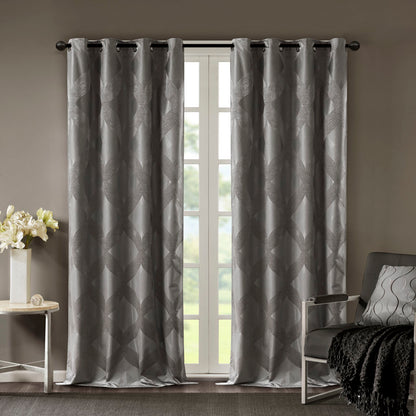 Bentley Ogee Knitted Jacquard Total Blackout Curtain Panel - Charcoal