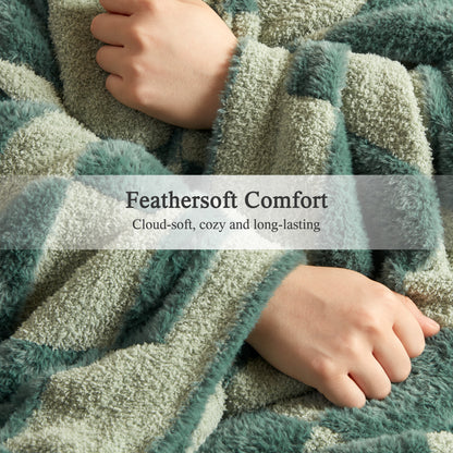 Checkerboard Feathersoft Fur Knit Throw - Green