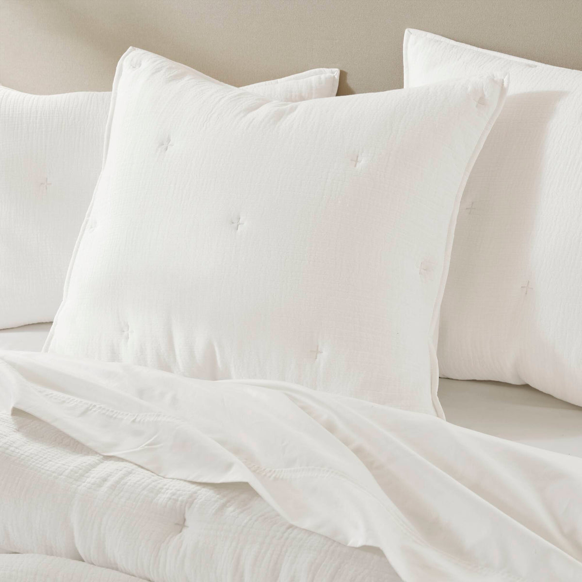 Breeze cotton gauze embroidered Euro Sham - White