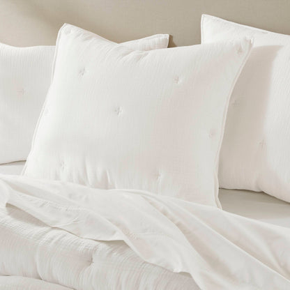 Breeze cotton gauze embroidered Euro Sham - White