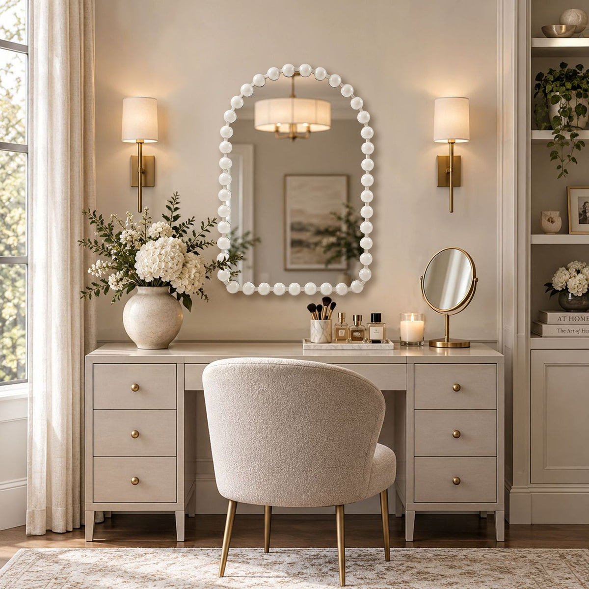 Marlowe 24X36 Arch Beaded Wall Mirror - White