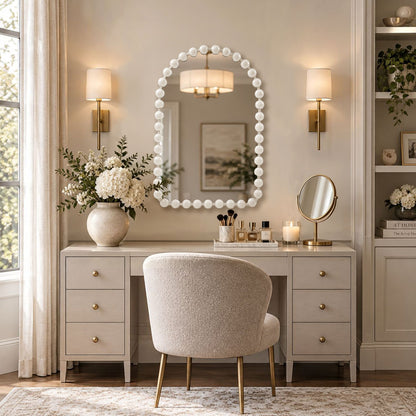 Marlowe 24X36 Arch Beaded Wall Mirror - White