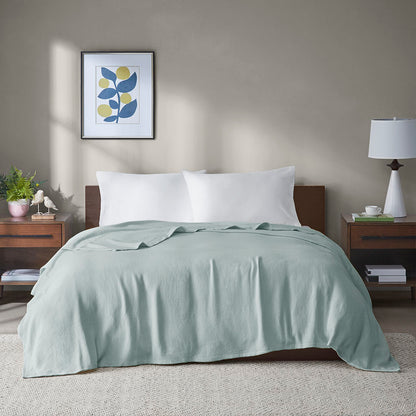 Freshspun Basketweave Cotton Blanket - Blue