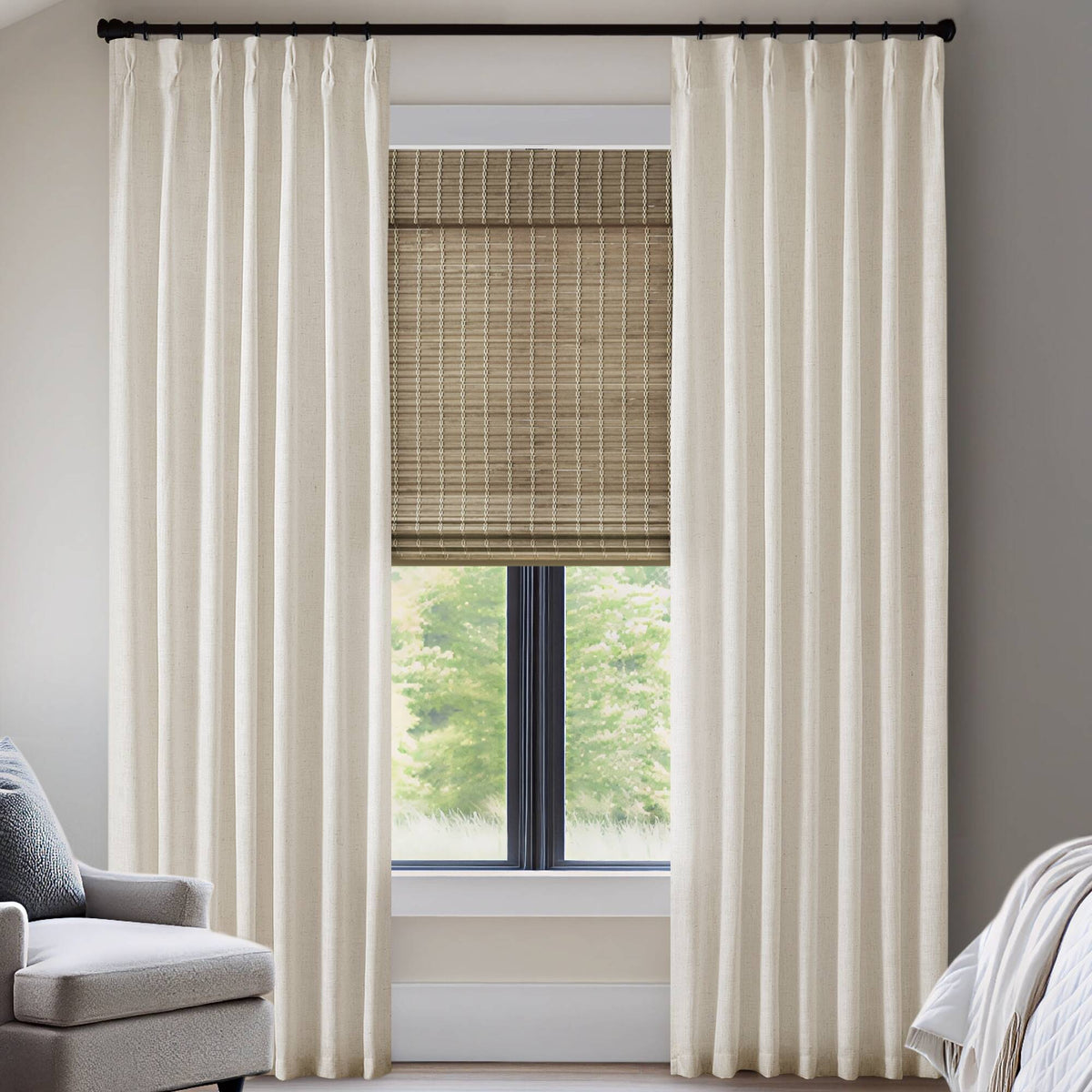 Emery 300gsm poly linen with 7 pinch pleat per pc - Ivory