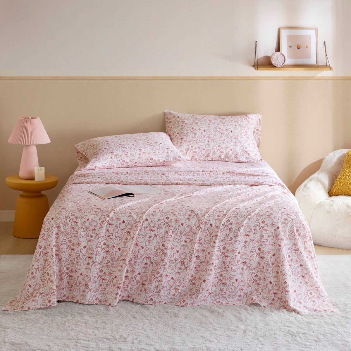 Cozy Soft Cotton Flannel Printed Sheet Set - Holiday Doodles