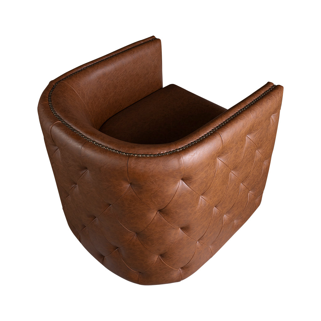 Capstone 360-degree Swivel Barrel chair with Tufting and Nail heads - Brown
