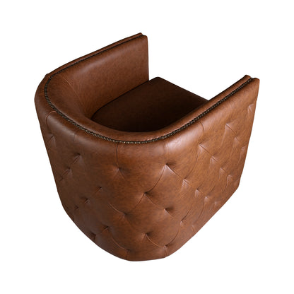 Capstone 360-degree Swivel Barrel chair with Tufting and Nail heads - Brown