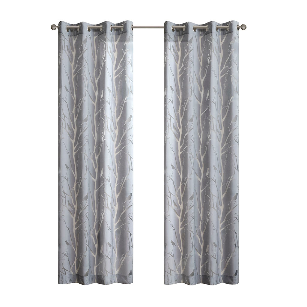 Averil Grommet Top Sheer Bird on Branches Burnout Window Curtain - Grey