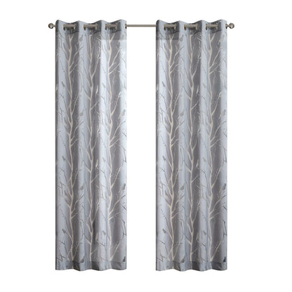 Averil Grommet Top Sheer Bird on Branches Burnout Window Curtain - Grey