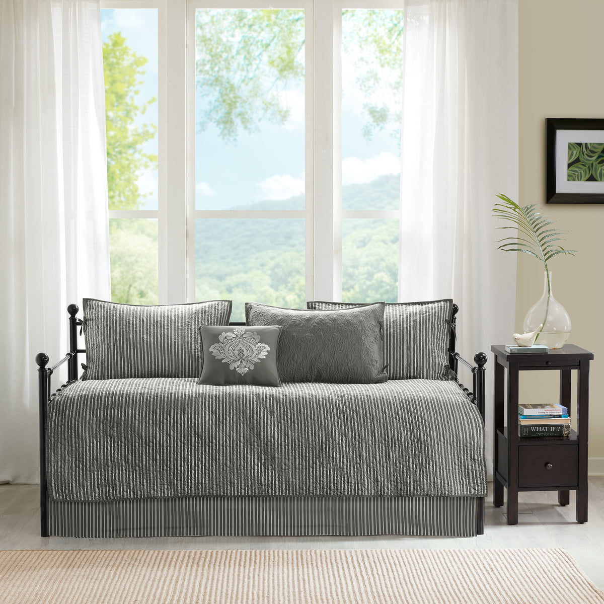 Quebec 6 Piece Reversible Daybed Cover Set - Dark Grey