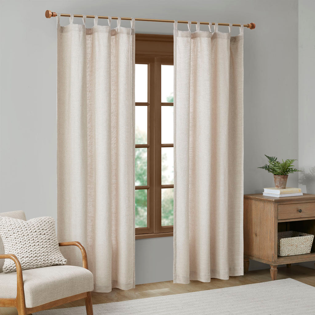 Beals Faux Linen Tab Top Fleece Lined Curtain Panel - Natural
