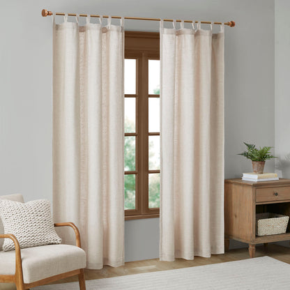 Beals Faux Linen Tab Top Fleece Lined Curtain Panel - Natural