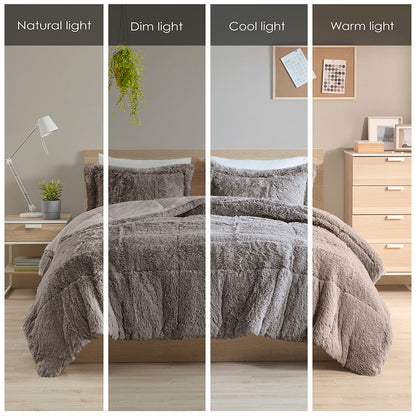 Malea Shaggy Faux Fur Comforter Mini Set - Grey