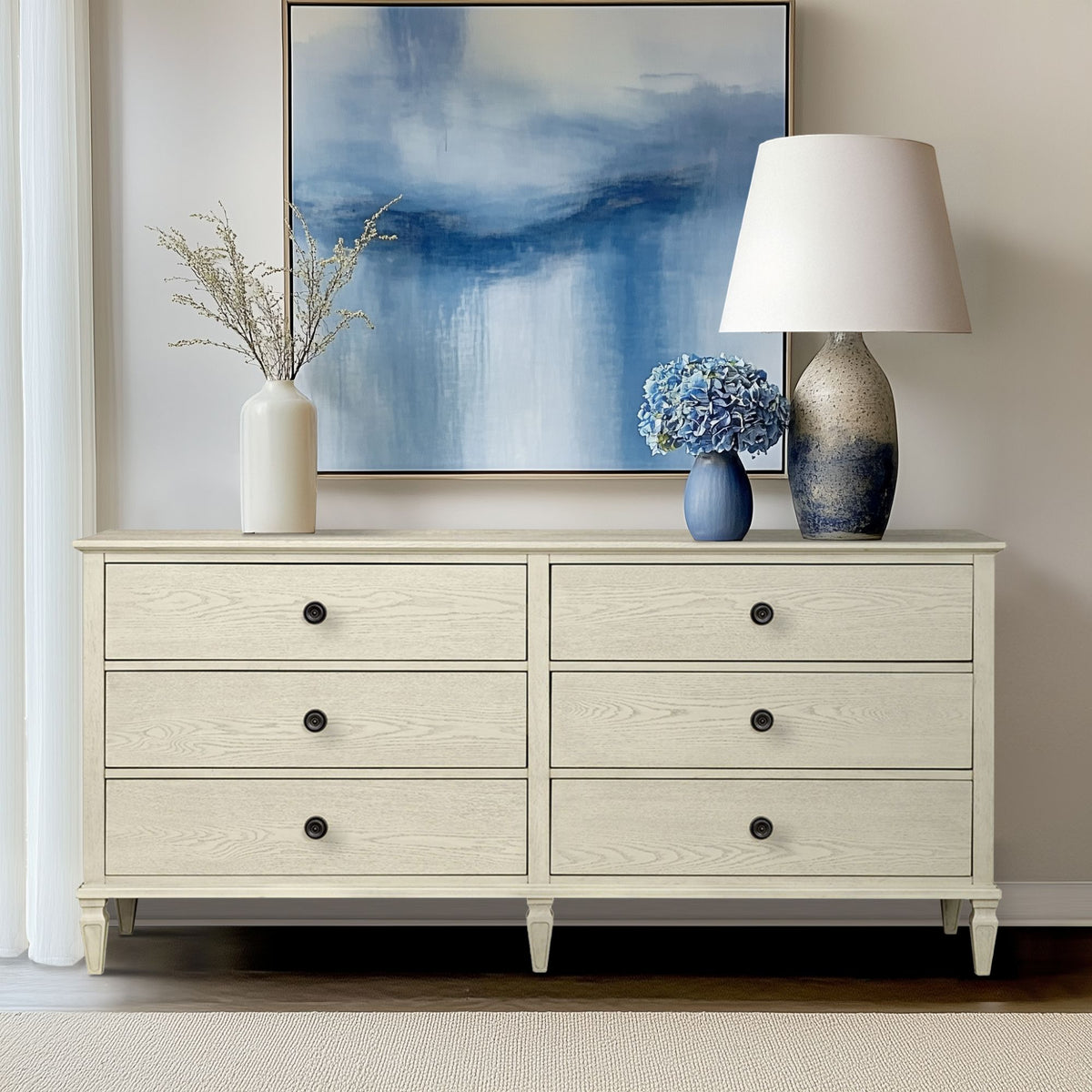 Victoria 6-drawer wood dresser (70") - Antique Cream