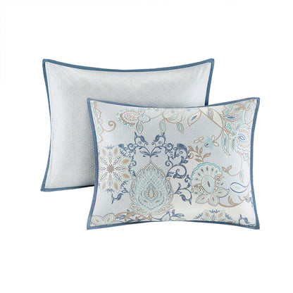 Isla 3 Piece Cotton Floral Printed Reversible Duvet Cover Set - Blue