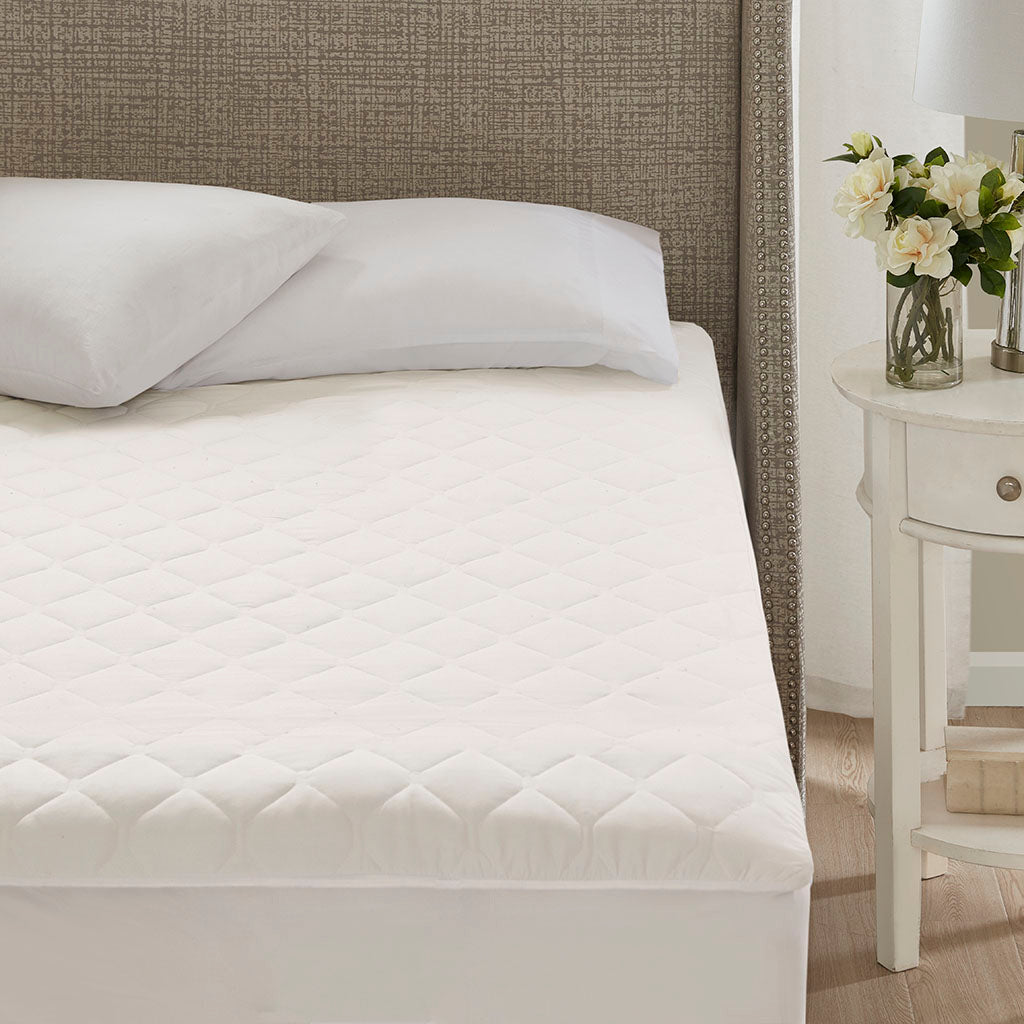 Cotton Deep Pocket Heated Mattress Pad-20 Heat Settings - White