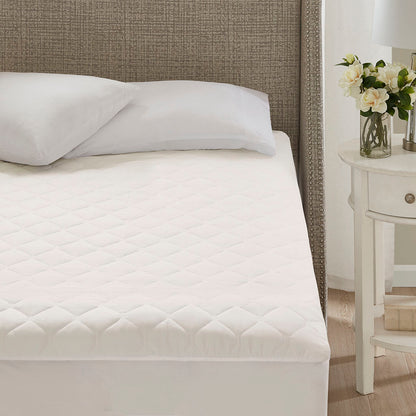 Cotton Deep Pocket Heated Mattress Pad-20 Heat Settings - White