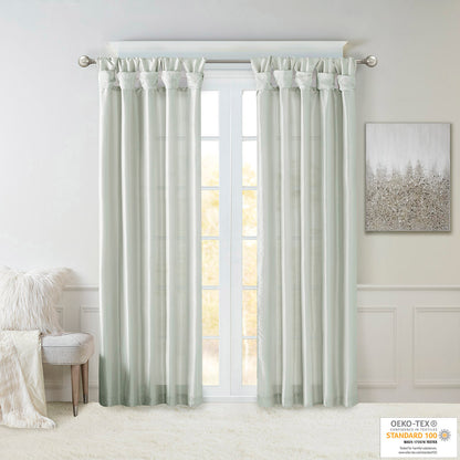 Emilia 100% Polyester Solid Faux Silk Lined Twist Tab Window Curtain - Dusty Aqua