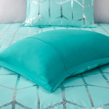 Raina Metallic Printed Comforter Set - Aqua/Silver