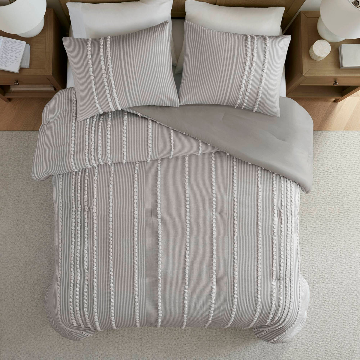 Anslee 3 Piece Cotton Yarn Dyed Comforter Set - Grey