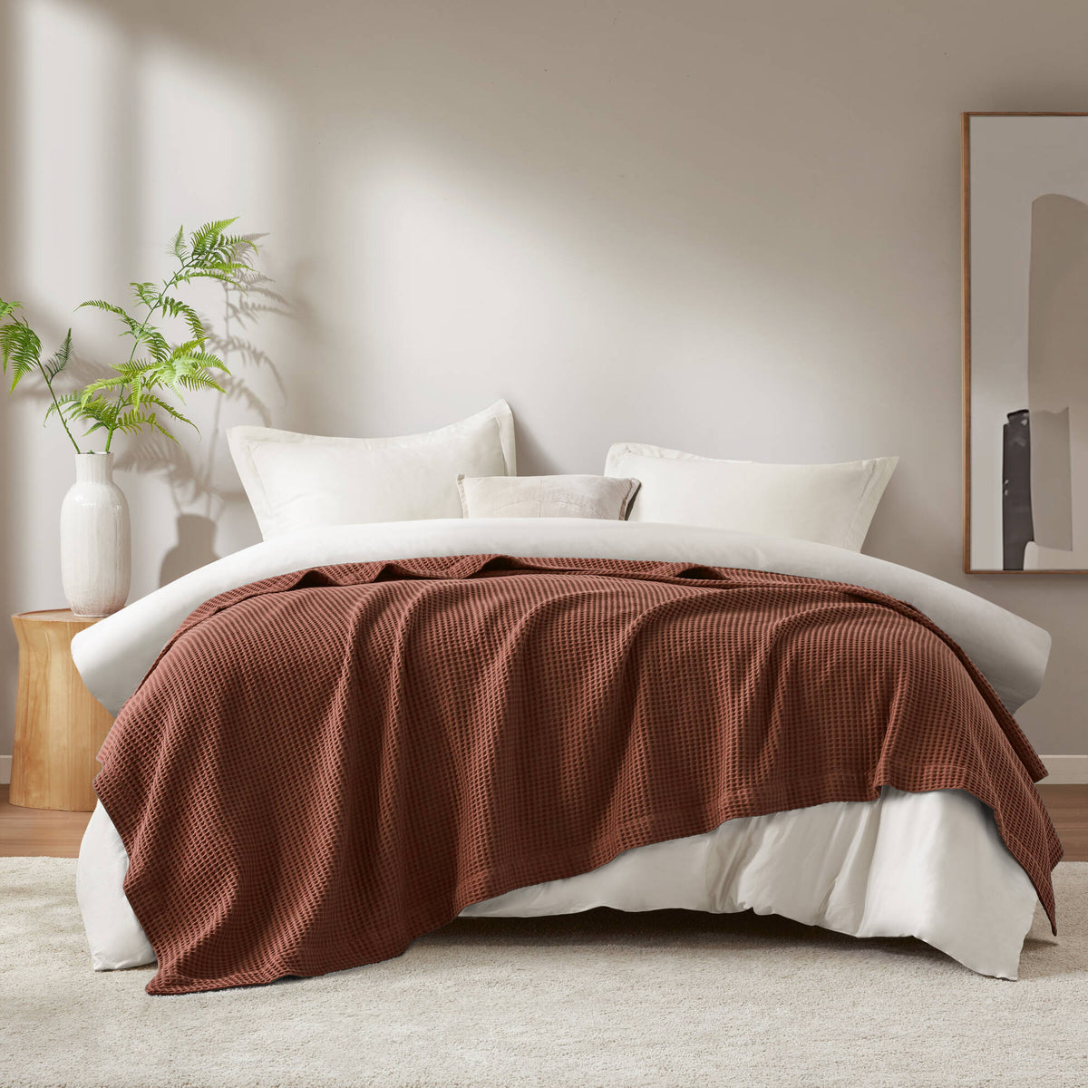 Waffle Weave Cotton Blanket - Brown