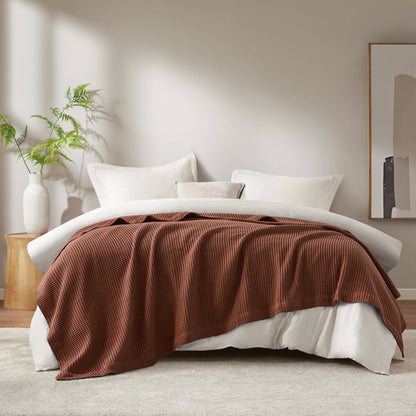 Waffle Weave Cotton Blanket - Brown