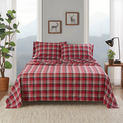 Cotton Flannel Sheet Set - Red Plaid