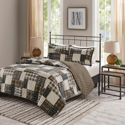 Timber 3 Piece Reversible Printed Quilt Set - Black/Brown