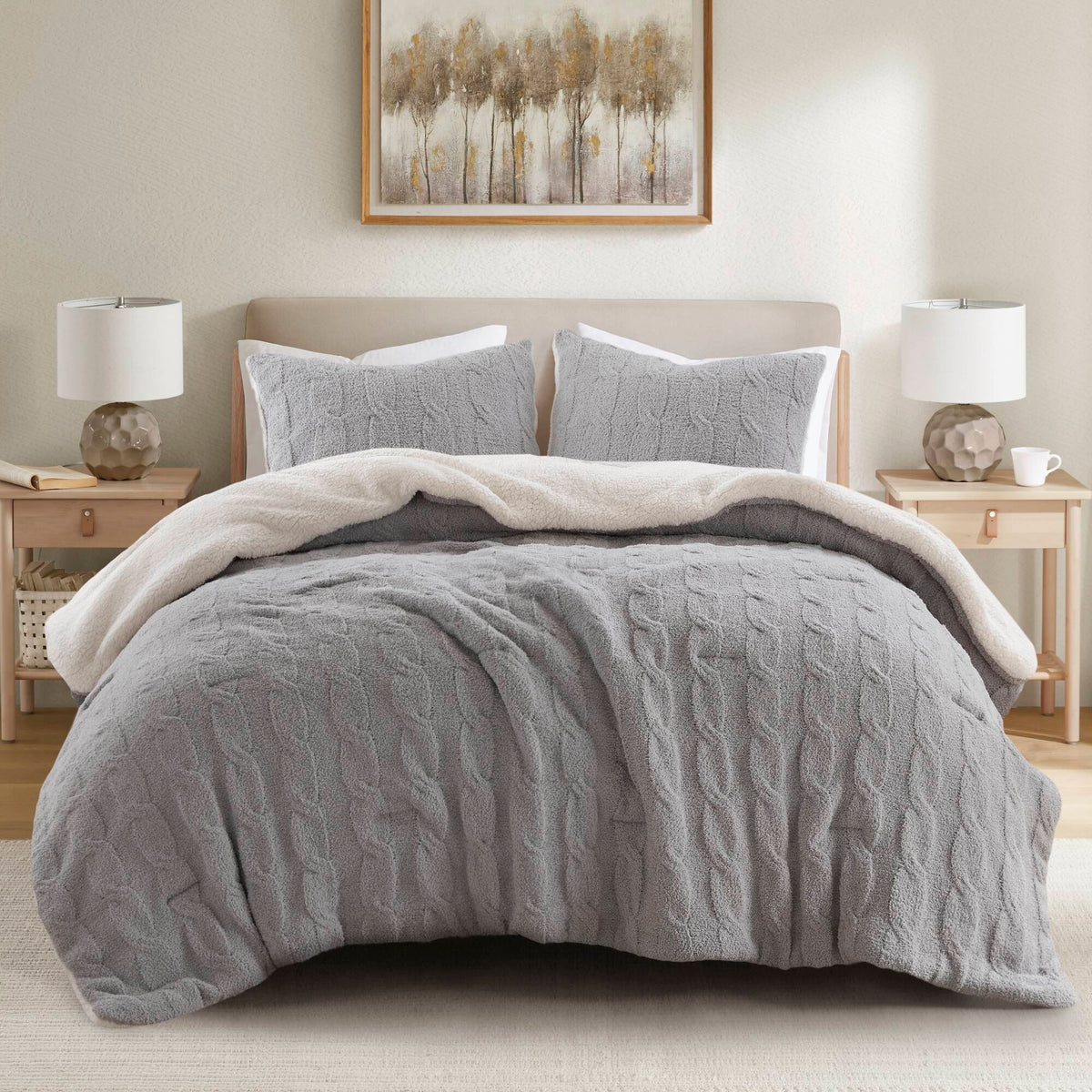 Riordan Waffle Knit Chenille Comforter Set - Gray