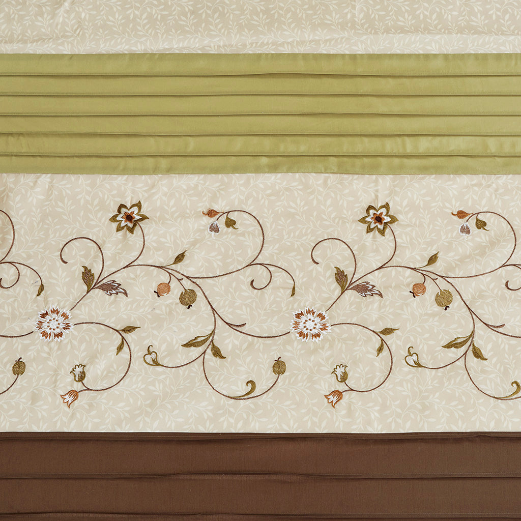 Serene Faux Silk Embroidered Floral Shower Curtain - Green
