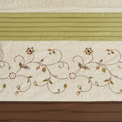 Serene Faux Silk Embroidered Floral Shower Curtain - Green