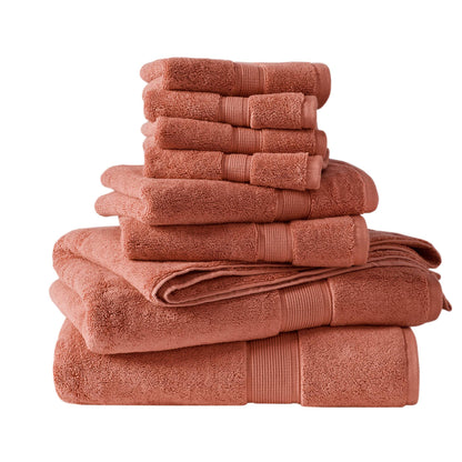 800GSM 100% Cotton 8 Piece Towel Set - Coral