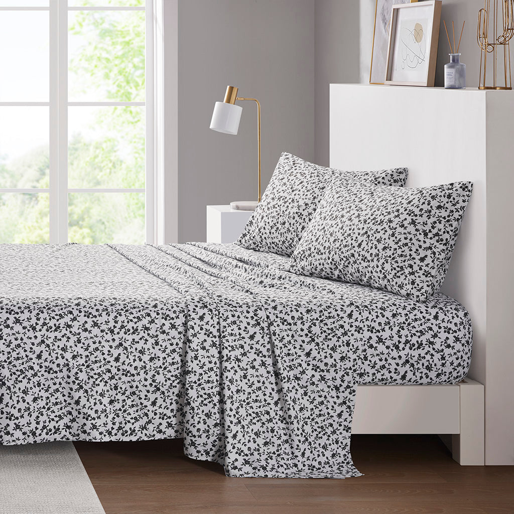 Printed Microfiber Sheet Set - Black Floral