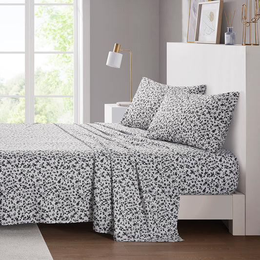 Printed Microfiber Sheet Set - Black Floral